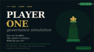 PlayerOne: A Governance Simulation Platform for Structural Fairness Research and Civic Leadership Training — Production Bible, Volume I